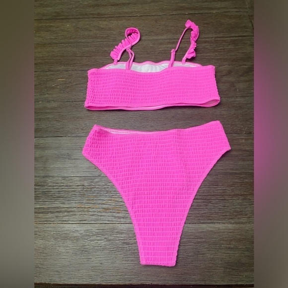 SHEIN Swim Summer Beach Smocked Frill Trim Bikini Swimsuit size Large - Picture 2 of 4